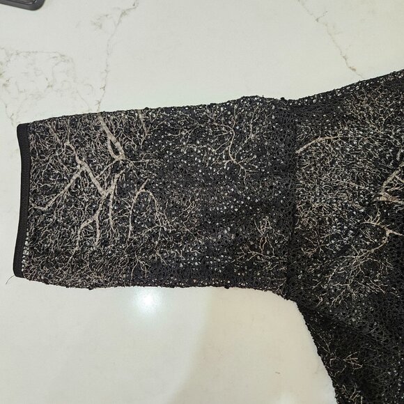 Clara Sunwoo Duster Cardigan XL Black Abstract Gold Mesh Sequin Embellished - Picture 6 of 12